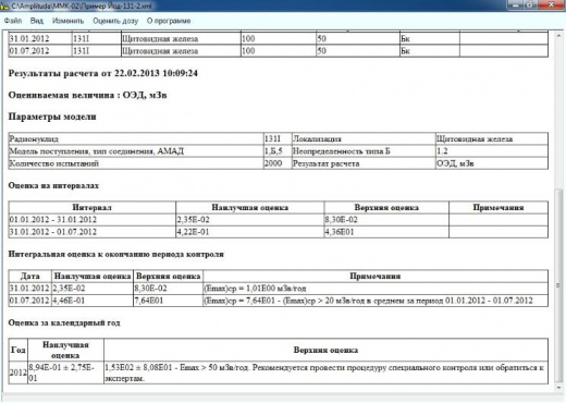 «ММК-02» – программа для интерпретации результатов измерений активности радионуклидов в теле человека и в биопробах